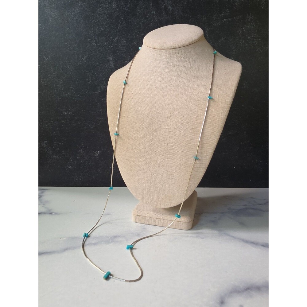 925 Sterling Liquid Silver Turquoise Beaded Extra Long Necklace Vintage